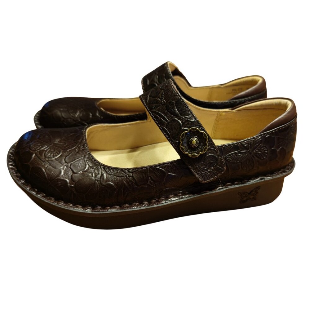 Alegria Brown Floral Embossed Flats